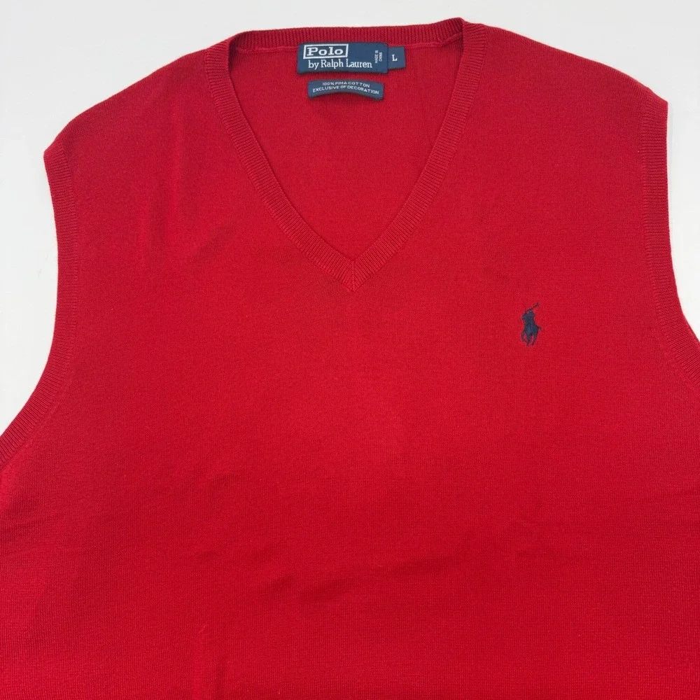 Polo Ralph Lauren Mens Red 100% Pima Cotton V-Neck Sweater Vest Size Large